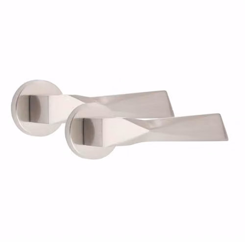 Golden Grace Modern Aura Door Handles with Round Rose in Brushed Satin Nickel Silver, 1 Pair