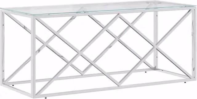 Berkfield Home Modern Rectangular Coffee Table in Silver with Glass and Stainless Steel, W: 110 cm, D: 45 cm, H: 45 cm – 1