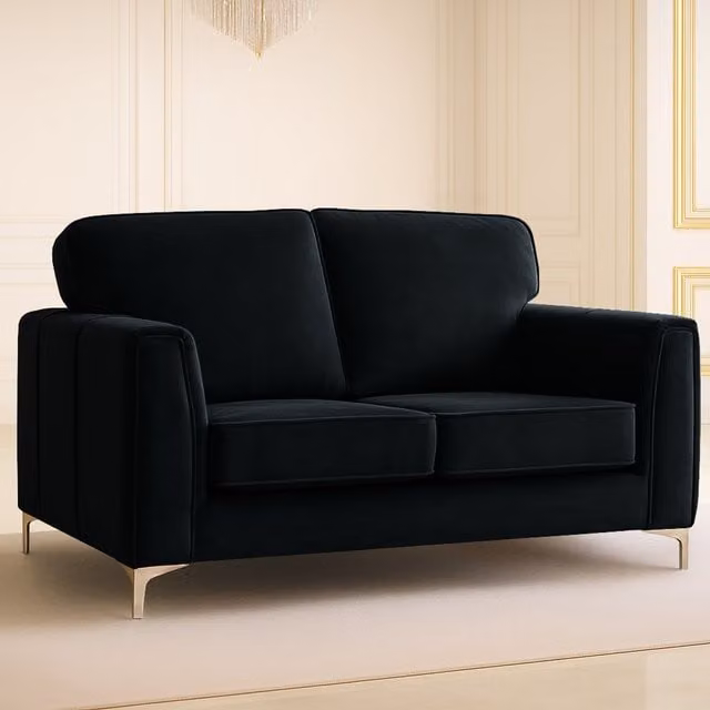 Somnior Beds Ltd Modern Black Velvet 2-Seater Sofa with Solid Wood Frame