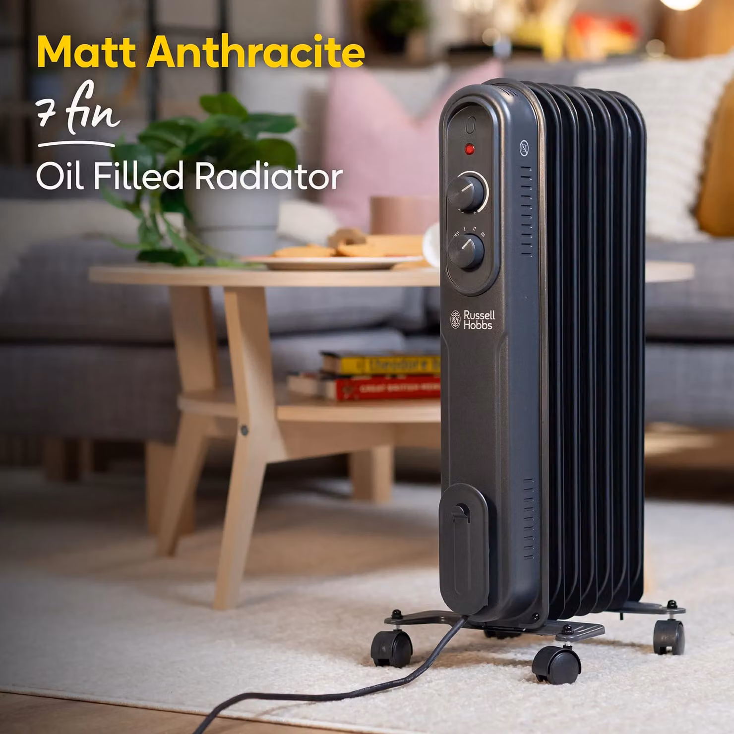 Russell Hobbs 1500W Oil Filled Radiator Anthracite Grey Portable Electric Heater with Adjustable Thermostat and Overheat Protection RHOFR7004A – 3