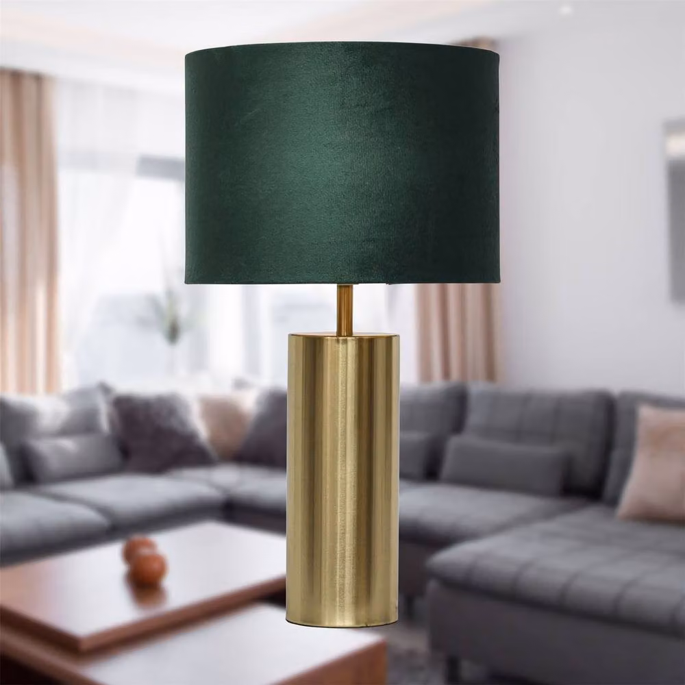 First Choice Lighting Amber Gold Touch Operated Table Lamp with Green Velvet Shade – 3