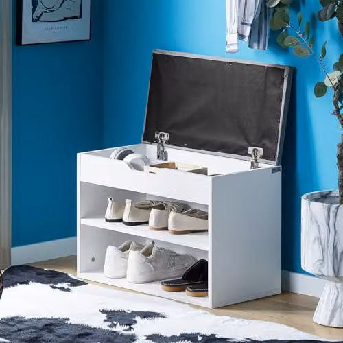 SoBuy 2 Tier Shoe Storage Bench with Padded Seat in Grey, W/D/H: 60 x 30 x 48 cm – 8