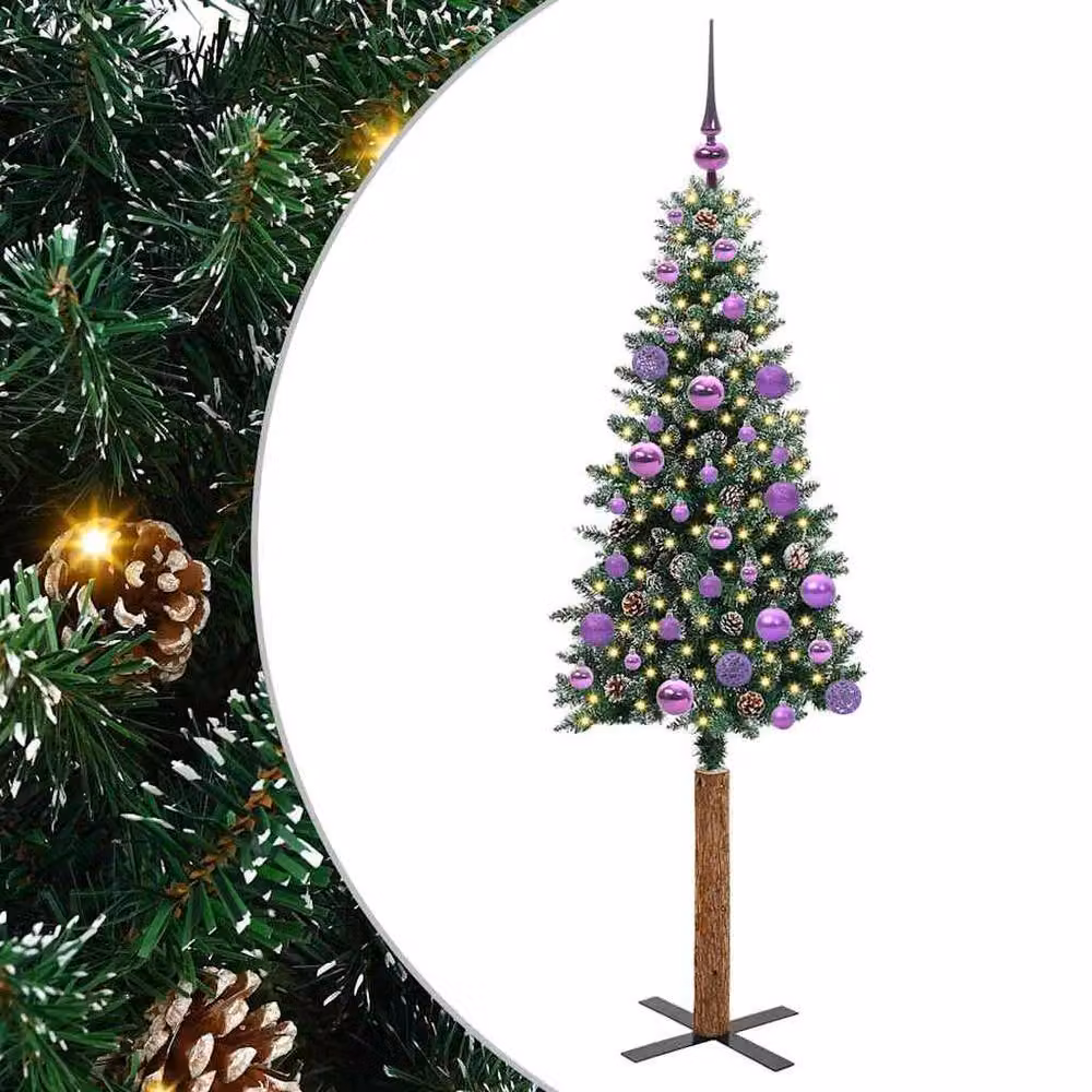 Berkfield Home Elegant Slim Christmas Tree with 150 LEDs in Green and White, Height: 150 cm – 2