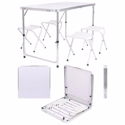 Harbour Housewares 5-Piece Height Adjustable Folding Picnic Table and Chairs Set in White