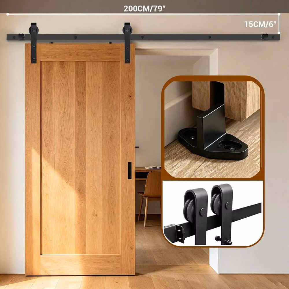 Kelvenix Black Sliding Wood Barn Door Hardware Kit, W: 1000 cm, H: 520 cm – 3