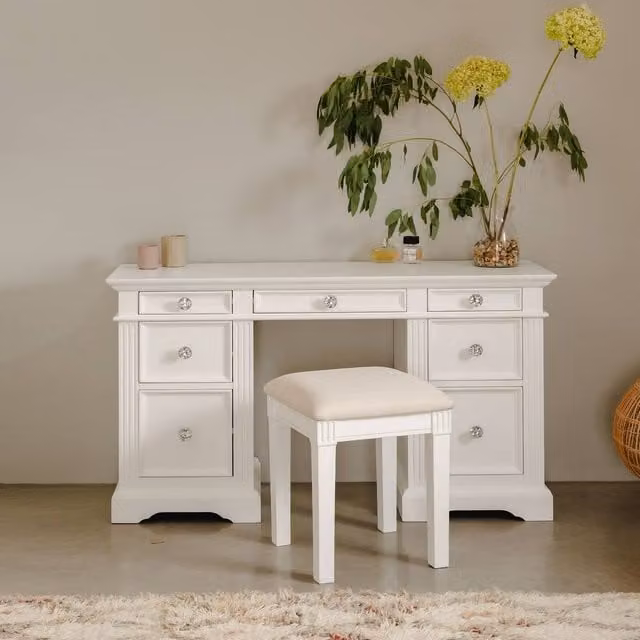 Statement Furniture Gainsborough Dressing Table with 7 Drawers and Crystal Handles in White W/D/H: 132.5 x 42.0 x 78.0 cm – 1