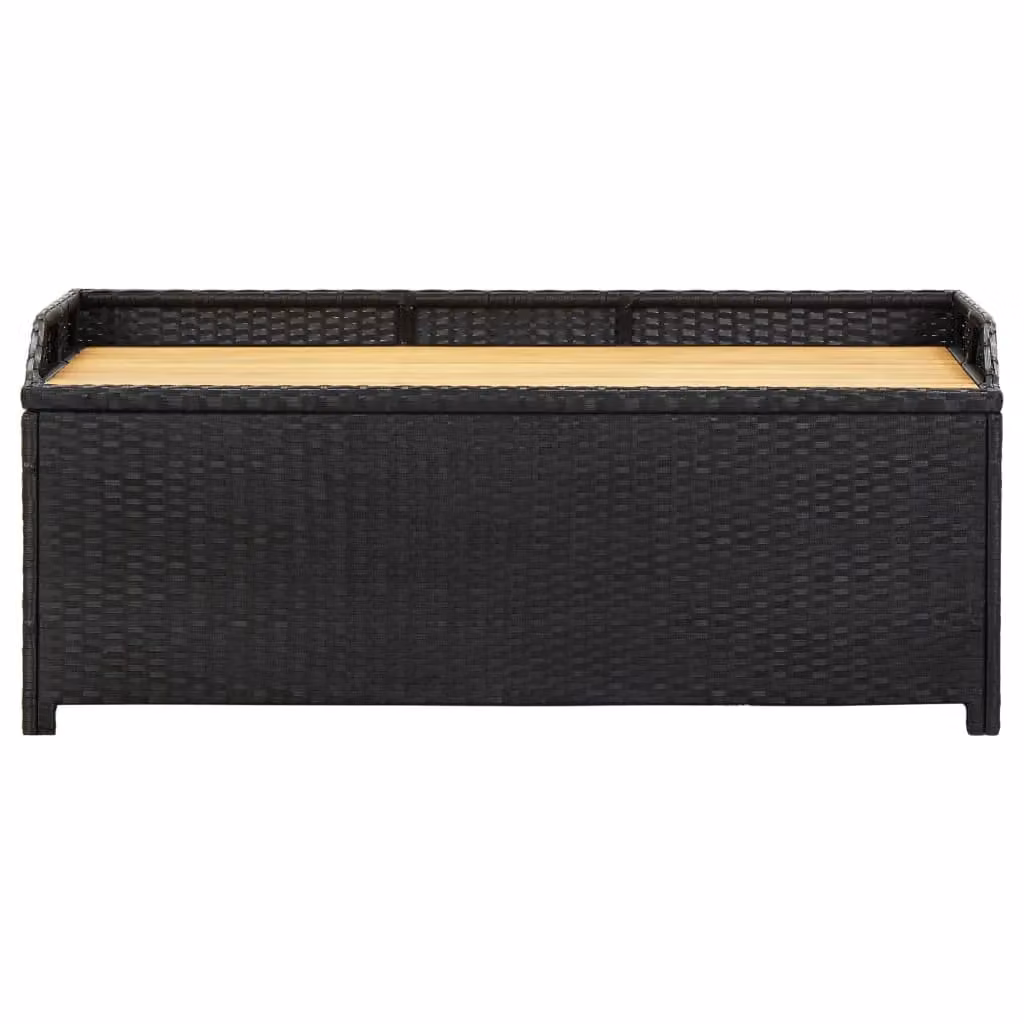 Berkfield Home Modern Black Poly Rattan Garden Storage Bench with Acacia Wood – 3