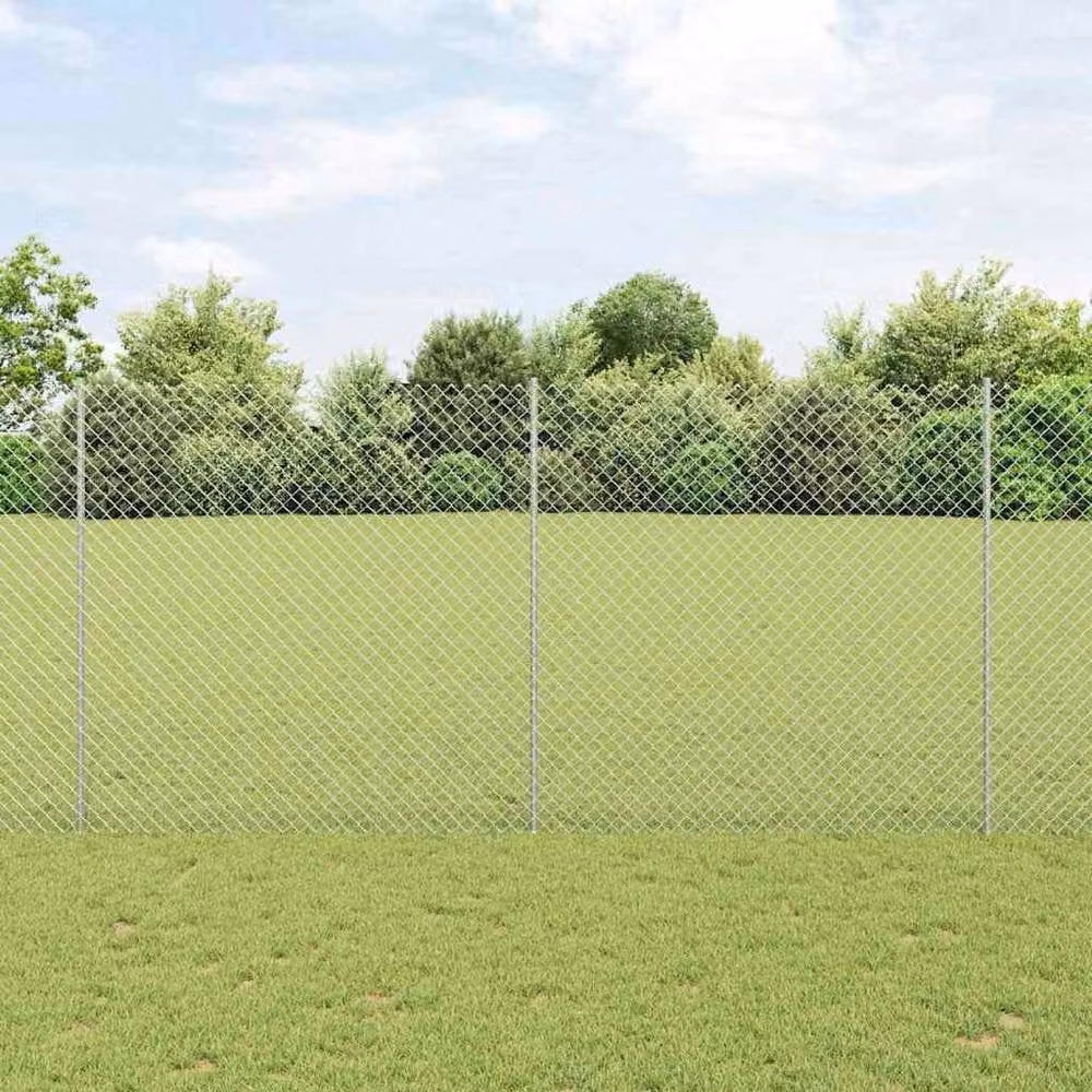 Berkfield Home Silver Galvanised Steel Chain Link Fence with 20 U-Profile In-Ground Posts, W: 10 m, H: 1.6 m – 2