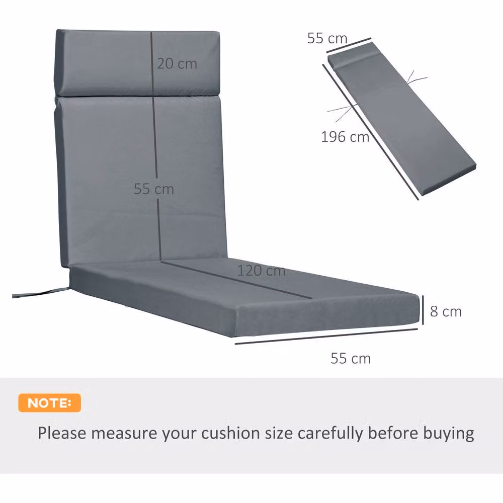 Outsunny Set of 2 Dark Grey Replacement Sun Lounger Cushions for Rattan Furniture, W: 196 cm, D: 55 cm – 3