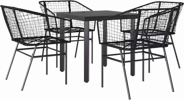 Berkfield Home 5 Piece Modern Garden Dining Set in Black Poly Rattan with Glass Top
