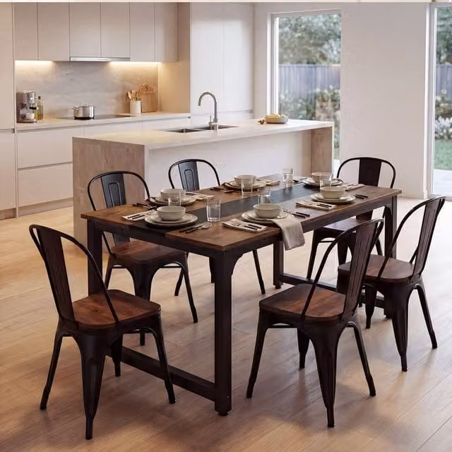 Levede Walnut Brown Rectangular Dining Table for 4-6 People with Adjustable Feet