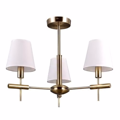Netlighting Stylised 3-Light Modern Ceiling Chandelier in Gold and White with Fabric Shades and E14 Base