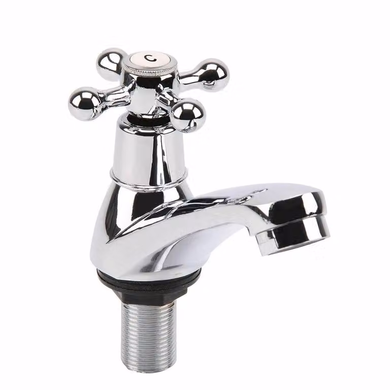 FLAVORA 2-Piece Chrome Brass Basin Tap Set in Silver with Two Handles