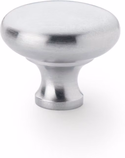 Handle & Home Brushed Silver Round Cabinet Knob with Curved Knob in Satin Chrome, Diameter: 38 mm