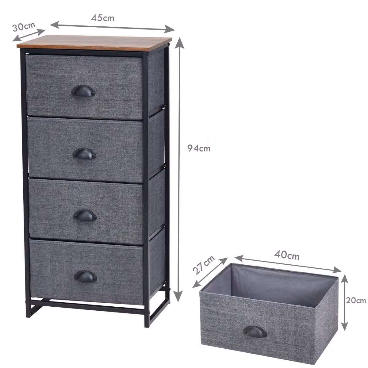 Costway 4-Drawer Fabric Dresser with Metal Frame, Grey Multicolour Chest of Drawers and Nightstand – 4