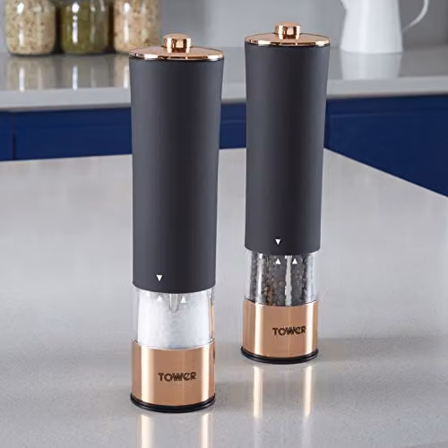 Tower Electric Salt and Pepper Mill in Rose Gold and Black with Stainless Steel and Soft-Touch Body – 2
