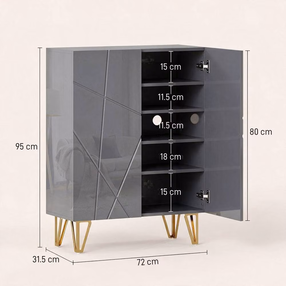 STILVORA Grey Modern Shoe Cabinet with Soft-Close Hinged Doors and Internal Shelves – 3