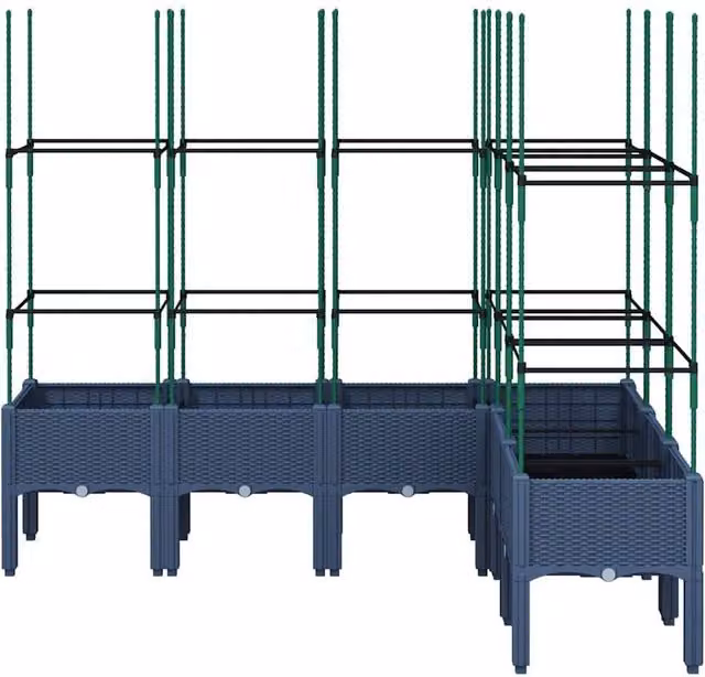 Berkfield Home Garden Planter with Trellis in Blue and Grey, W/D/H: 160 x 120 x 142.5 cm – 1