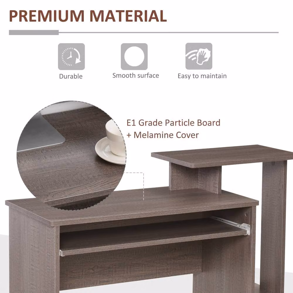 STILVORA Modern Grey Computer Desk with Keyboard Tray and Single Pedestal Drawer – 6