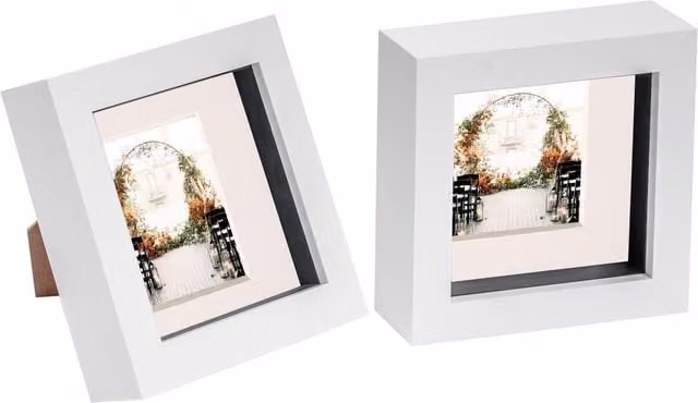 Nicola Spring Single Square 3D Box Photo Frame, White/Yellow, W/D/H: 10.16 x 10.16 x 10.16 cm