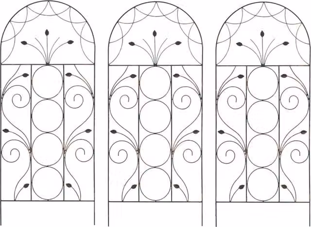 Bronze Brown Steel Leaf Design Metal Garden Trellis Support for Climbers and Ornamental Gardens