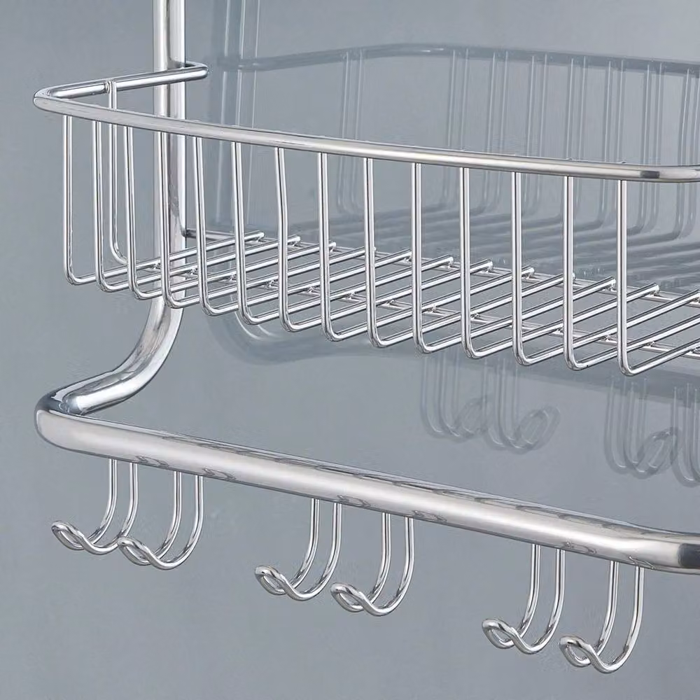 VOGREX 2 Tier Over Door Hanging Shower Caddy Bathroom Storage Organiser in Silver – 2