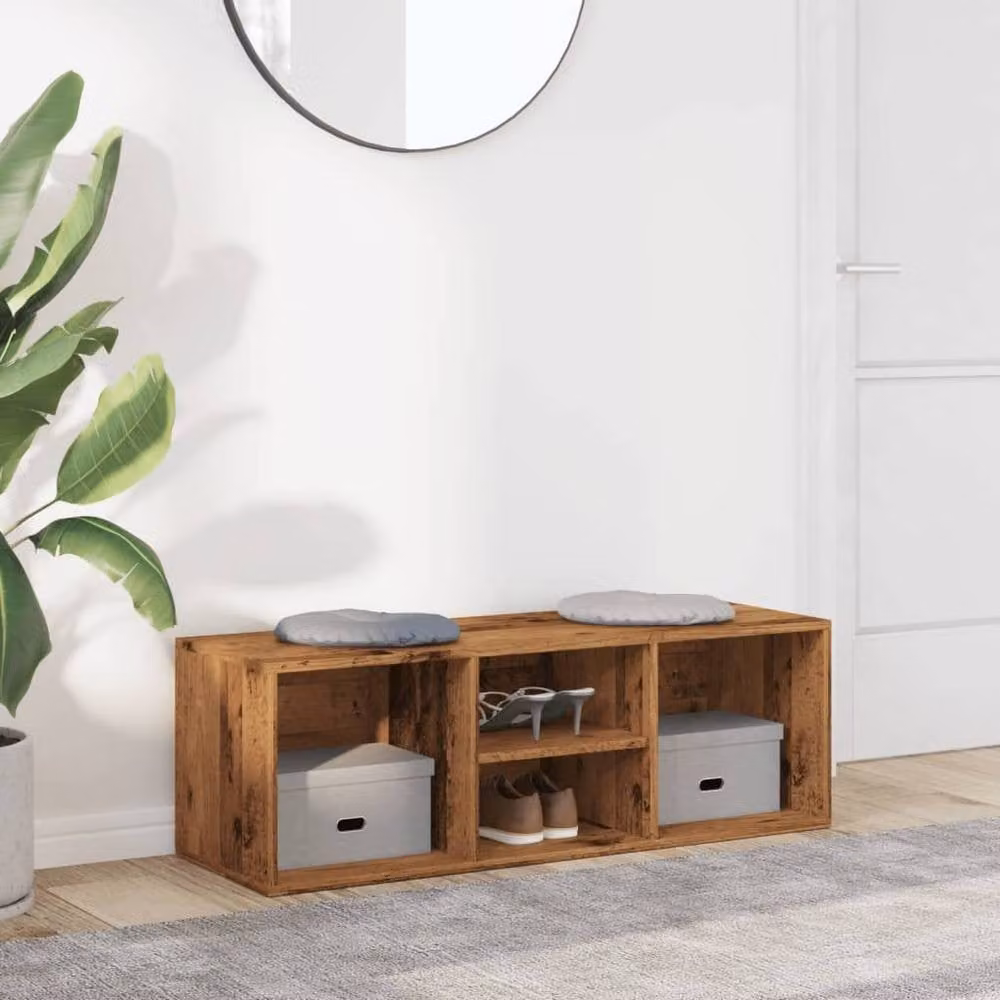 Berkfield Home Shoe Storage Bench in Brown Old Wood, W: 105 cm, D: 35 cm, H: 35 cm – 2