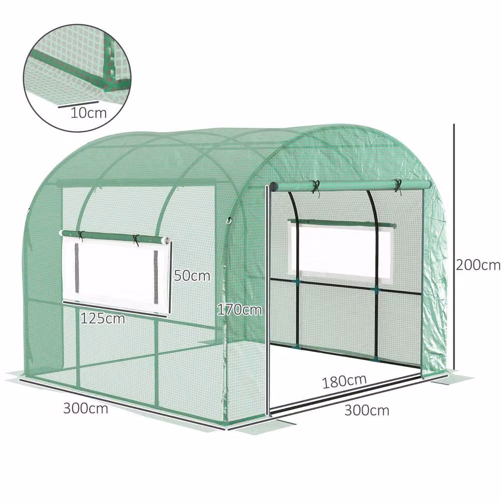 STILVORA Walk-In Polytunnel Greenhouse in Green with Mesh Windows, W: 300 cm, D: 300 cm, H: 200 cm – 2