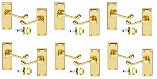 Golden Grace Victorian Scroll Door Handle Set in Polished Brass