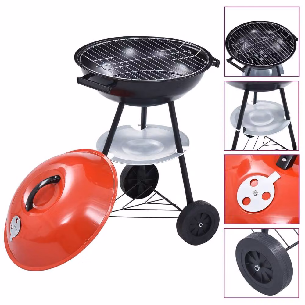 Berkfield Home XXL Portable Charcoal Kettle BBQ Grill with Wheels, Grey, 44 cm – 3