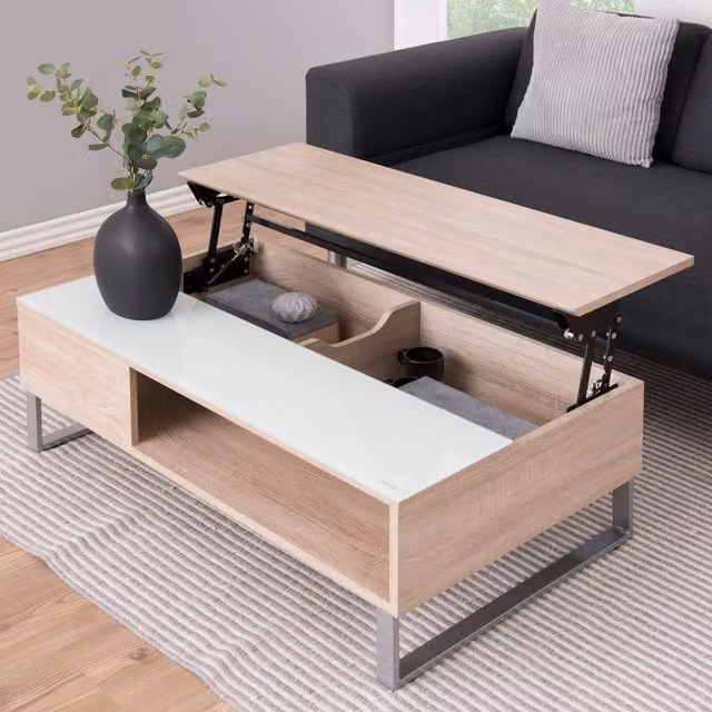 Furniture To Go Azalea Modern Lift Up Coffee Table in Oak with Glass Top