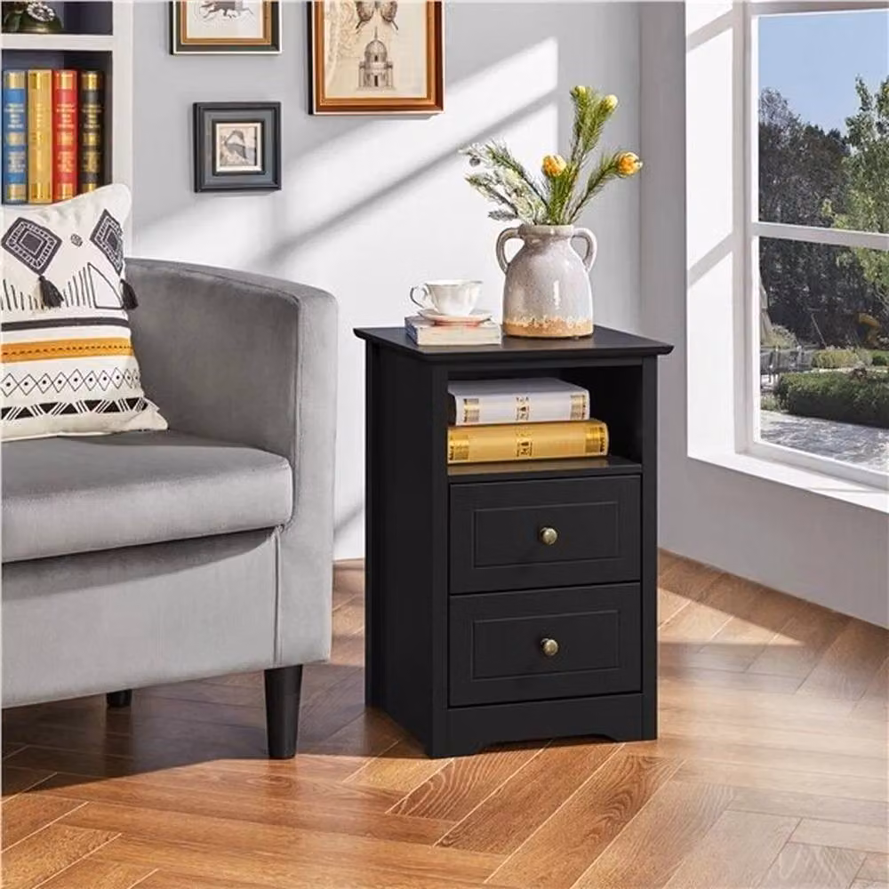 Kelvenix Black Lacquered Vintage Bedside Tables with Drawers – 4