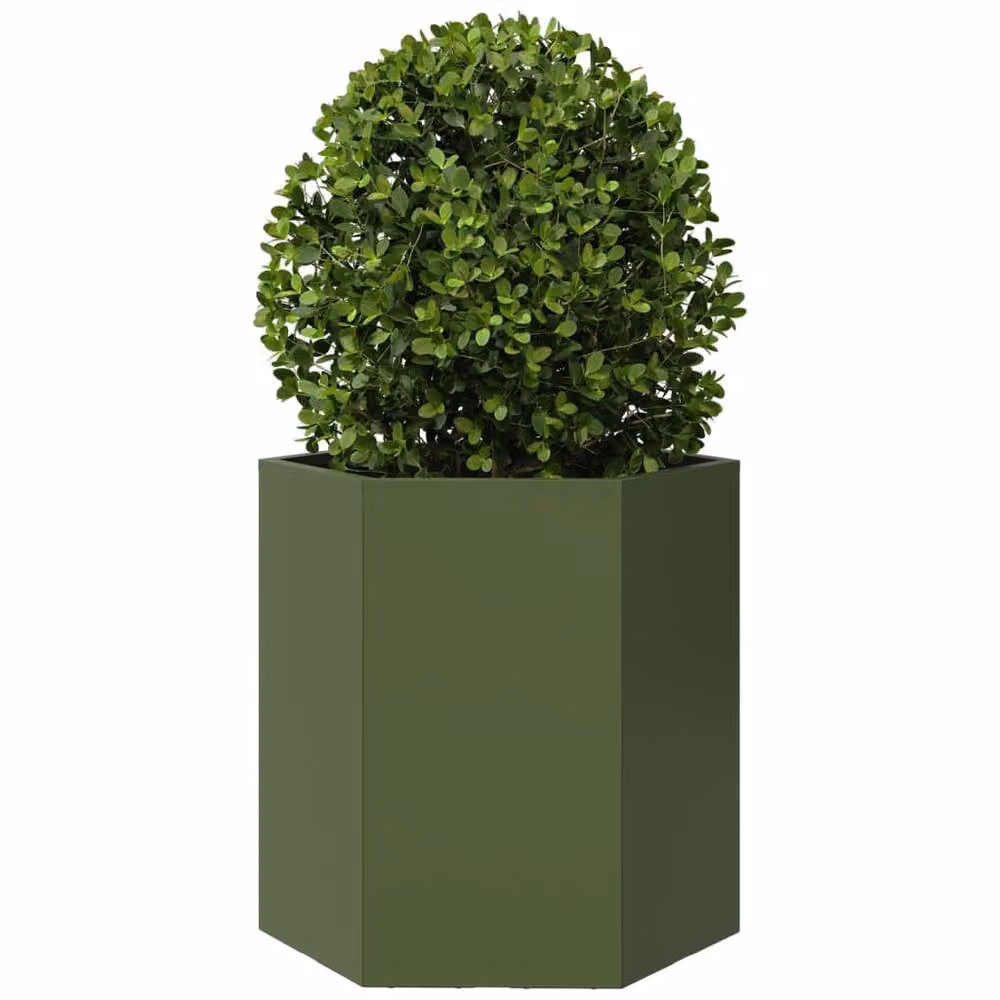 Berkfield Home Garden Hexagon Steel Planter Set, 2 Pieces, Green, W: 46 cm, D: 40 cm, H: 45 cm – 5