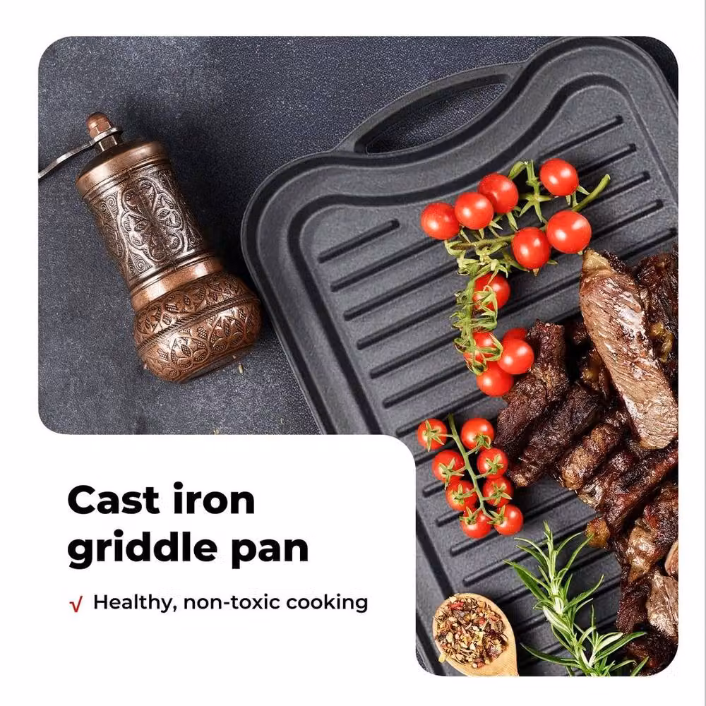 EONLION Black Cast Iron Non-Stick Griddle Plate, Width: 100 cm – 3