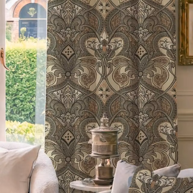 HOUSE Llewelyn-Bowen Gwendoline Printed Damask Made To Measure Blackout Curtains in Ashrose Multicolour