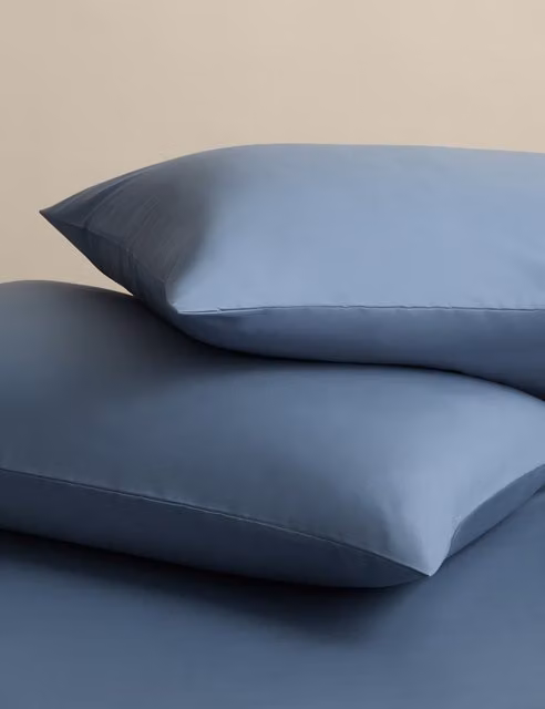 M&S Egyptian Cotton 400 Thread Count Percale Pillowcases, Slate Blue