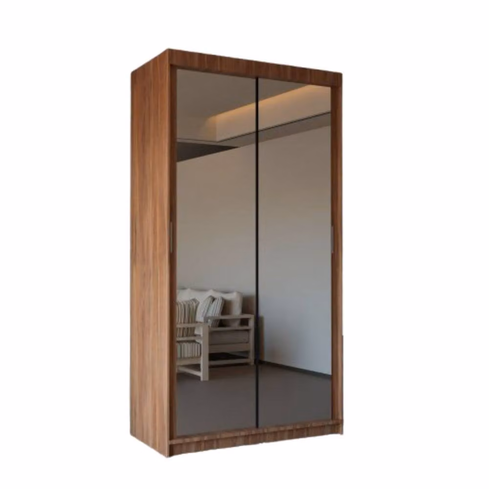 Sliding Wardrobes 4U Modern Mirror Sliding Wardrobe with Integrated LED Light, Brown, W: 90 cm, H: 200 cm – 2