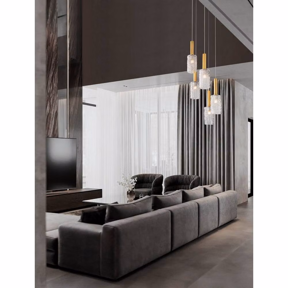 Netlighting Certa Cluster Pendant Ceiling Light in Gold/Brass and Transparent Glass with E27 Socket – 2