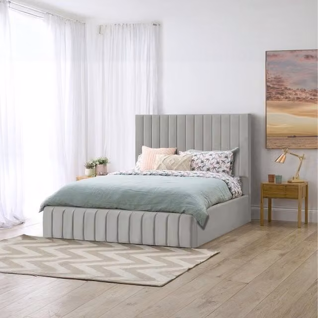 Desire Deco Emiliya Upholstered Storage Bed in Grey, W/D/H: 120 x 200 cm