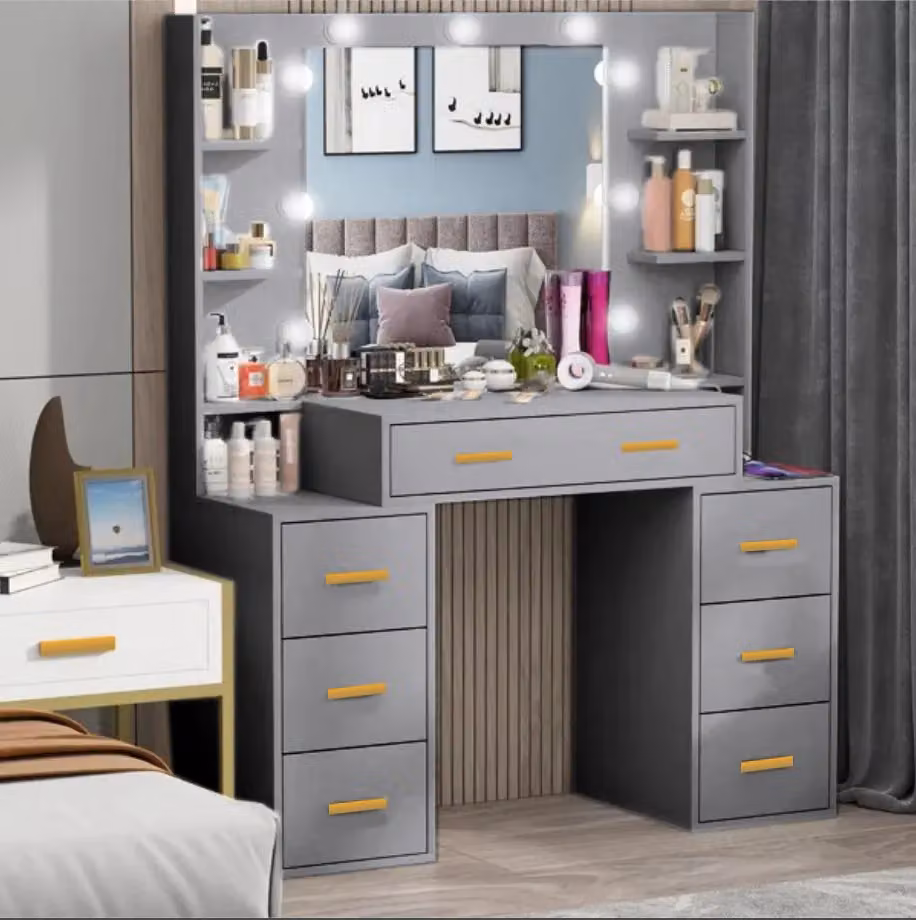 RAC3 Luxury Grey Vanity Makeup Table with Hollywood LED Mirror and Large Storage Drawers – 2