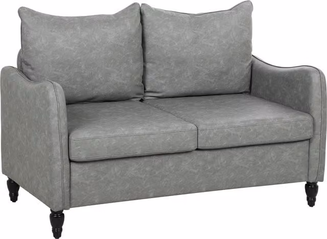 HOMCOM Modern Two-Seater Sofa in Grey Faux Leather with Marble-Effect Abstract Pattern and Scatter Cushions