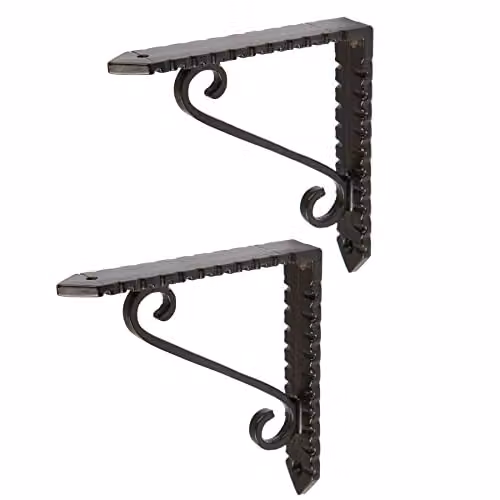 Hammer and Tongs Notched Scroll Iron Shelf Bracket, Black Matt, Pack of 2