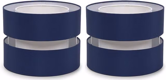 ValueLights Sophia Pair of Small 2 Tier Blue Fabric Cylinder Ceiling Light Shades and Bulbs