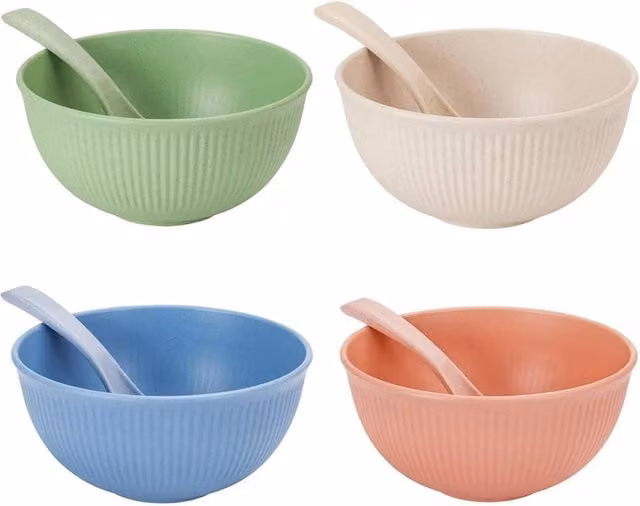Havendro 8-Piece Unbreakable Plastic Cereal Bowls and Spoons Set in Multicolour Striped Transparent Design – 1