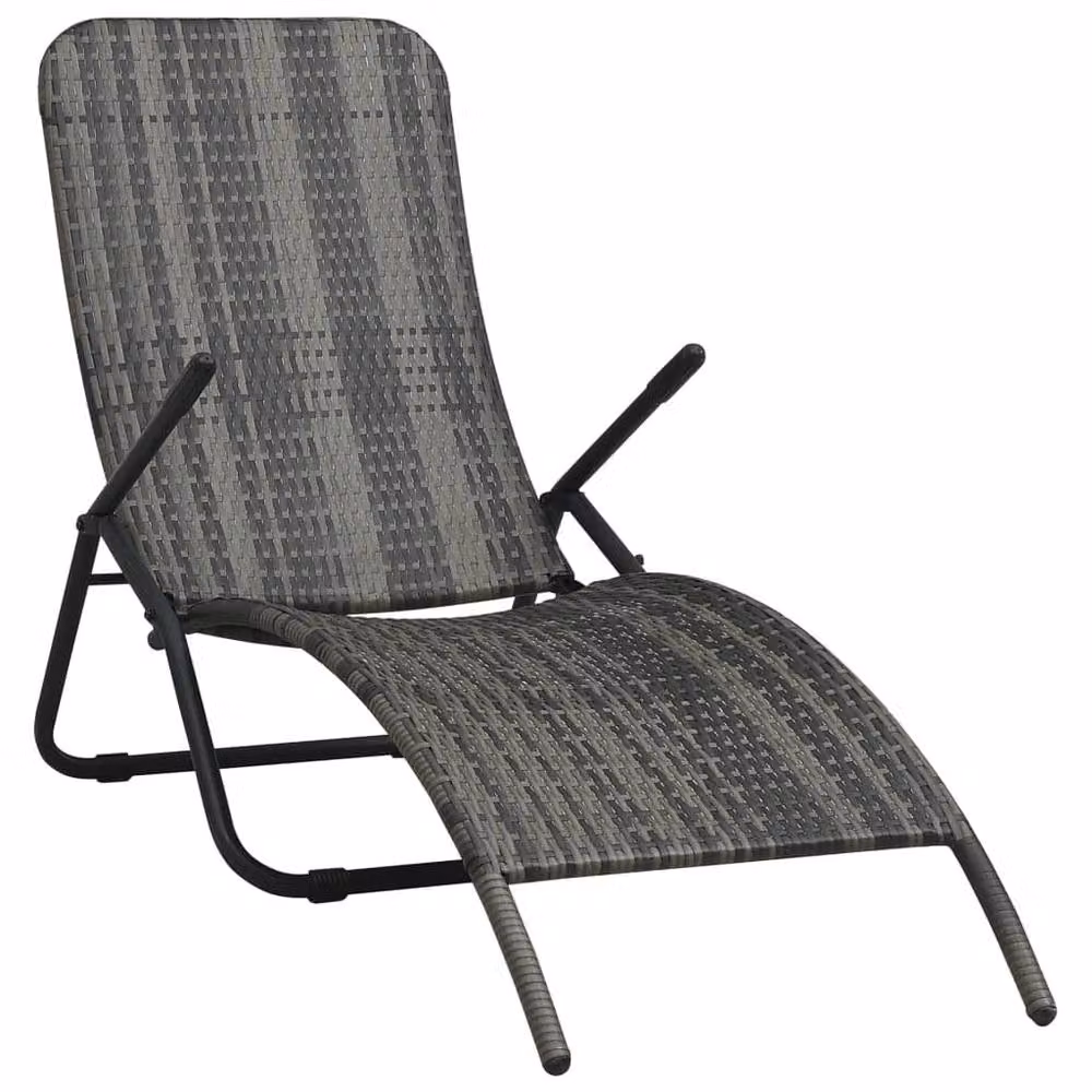 Berkfield Home Comfortable Folding Sun Lounger in Grey Poly Rattan – 1