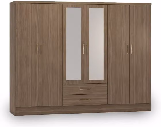 Seconique Nevada 6 Door 2 Drawer Mirrored Wardrobe in Wild Oak Brown – 2