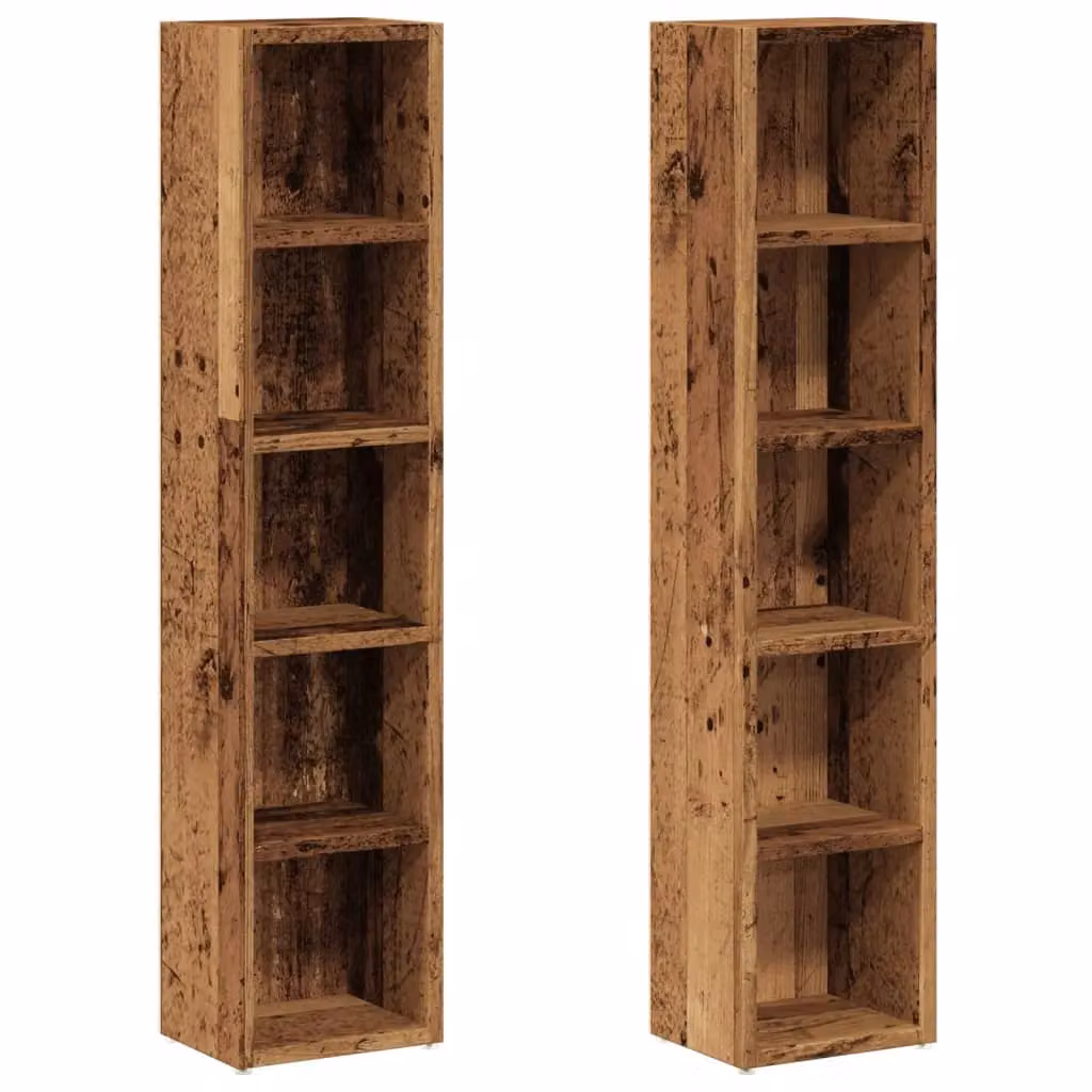 Berkfield Home Set of 2 Wall Mounted CD Cabinets in Brown Old Wood, W/D/H: 21 x 16 x 93.5 cm – 2