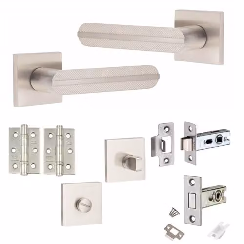 Golden Grace Nickel Plated Bathroom Door Handle Set in Silver