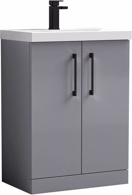 Balterley Modern Bathroom Vanity Unit with Basin and 2 Soft Close Doors, Satin Grey, Width: 60 cm