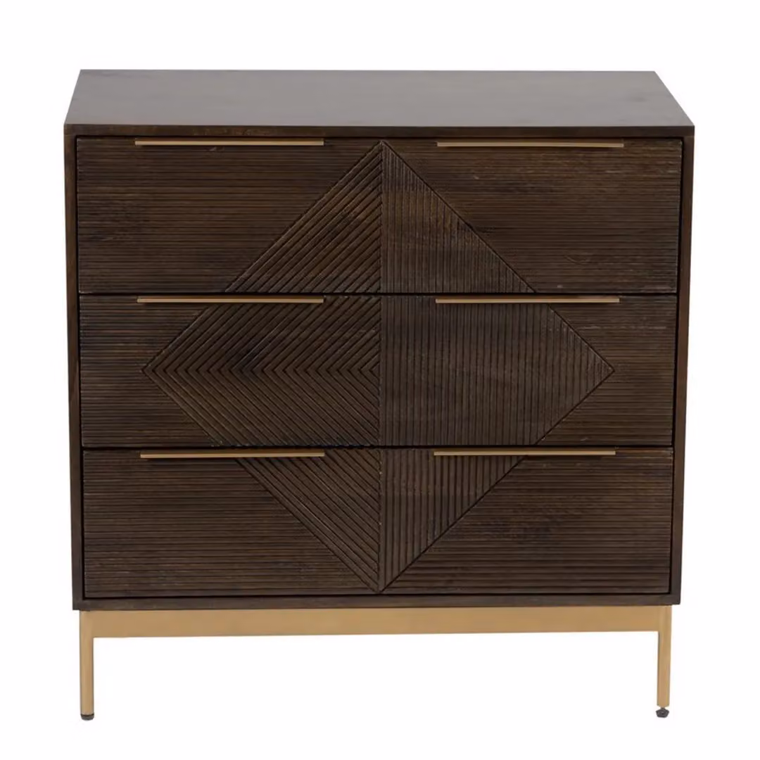 Jaipur Furniture Ltd Zaine Carving 3 Drawer Chest in Brown Mango Wood, W81.5 x D40 x H80.5 cm – 2